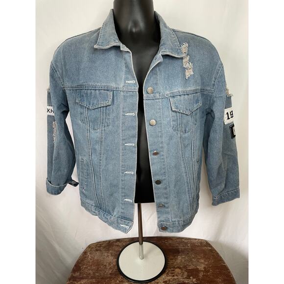 Distressed Denim Jacket 1987 NYC Patches Where Is My Mind - Picture 1 of 10